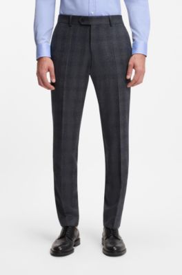 BECKHAM x BOSS slim-fit trousers in checked virgin wool, Grey Patterned