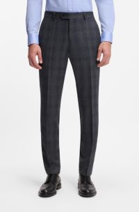 BECKHAM x BOSS slim-fit broek van geruite scheerwol, Grijs met dessin