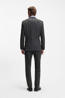 BECKHAM x BOSS slim-fit trousers in checked virgin wool, Grey Patterned