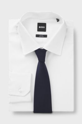 Wool-blend tie with stretch, Dark Blue