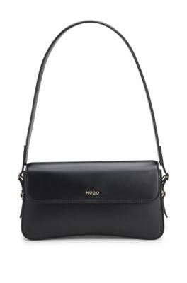 Faux-leather shoulder bag with logo lettering, Black