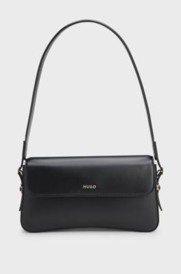 Bolso bandolera de piel sint&eacute;tica con letras de logo, Negro