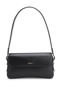 Faux-leather shoulder bag with logo lettering, Black
