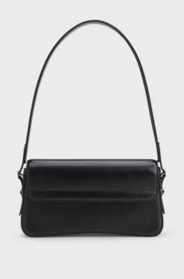 Faux-leather shoulder bag with logo lettering, Black