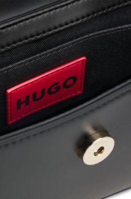 Faux-leather shoulder bag with logo lettering, Black