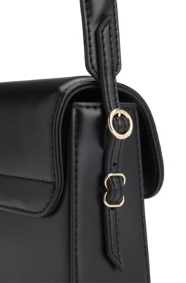 Faux-leather shoulder bag with logo lettering, Black