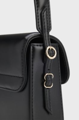 Faux-leather shoulder bag with logo lettering, Black