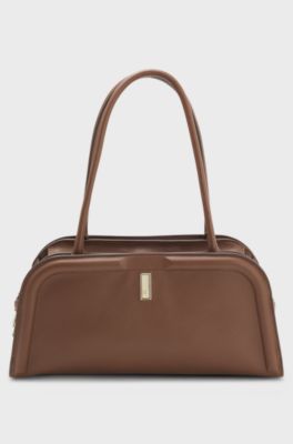 Ariell bowling bag in leather with Double B monogram, Brown