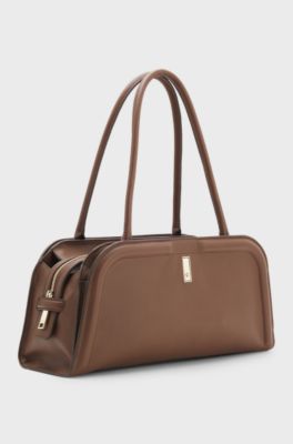 Borsa bauletto Ariell in pelle con monogramma Double B, Marrone