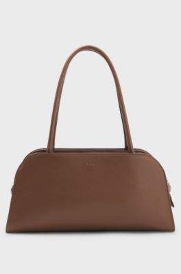 Ariell bowling bag in leather with Double B monogram, Brown