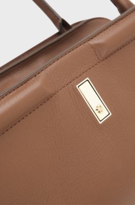 Ariell bowling bag in leather with Double B monogram, Brown