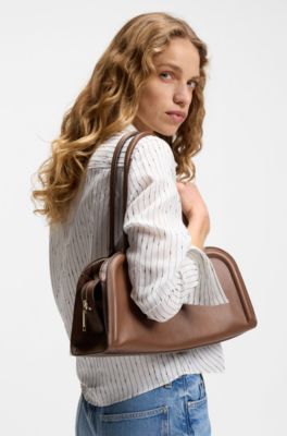 Ariell bowling bag in leather with Double B monogram, Brown