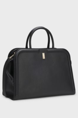 Ariell tote bag in leather with detachable strap, Black