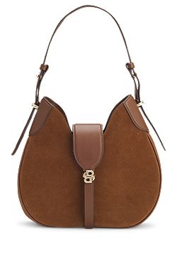 Suede hobo bag with Double B monogram