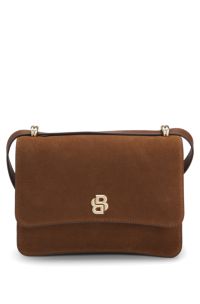 Suede crossbody bag with Double B monogram, Brown