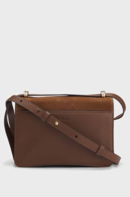 Suede crossbody bag with Double B monogram, Brown