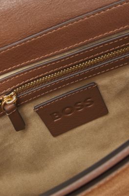 Suede crossbody bag with Double B monogram, Brown