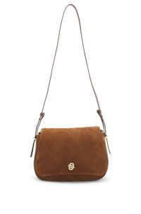 Suede saddle bag with Double B monogram, Brown