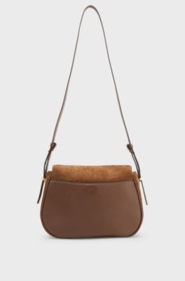 Suede saddle bag with Double B monogram, Brown