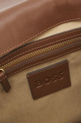 Suede saddle bag with Double B monogram, Brown