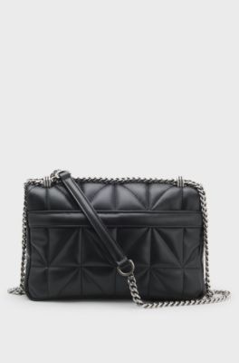 Bolso bandolera guateado con monograma Double&nbsp;B, Negro