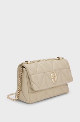 Borsa a spalla trapuntata con monogramma Double B, Beige chiaro