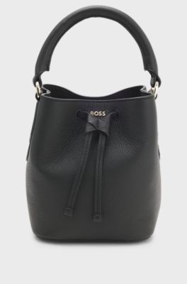 Leather bucket bag with logo lettering, Black
