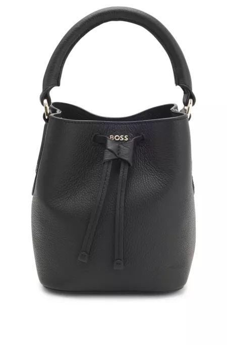Leather bucket bag with logo lettering