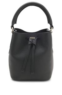 Leather bucket bag with logo lettering, Black