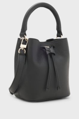 Leather bucket bag with logo lettering, Black