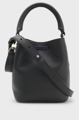 Leather bucket bag with logo lettering, Black