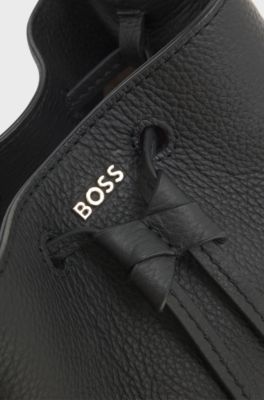 Leather bucket bag with logo lettering, Black