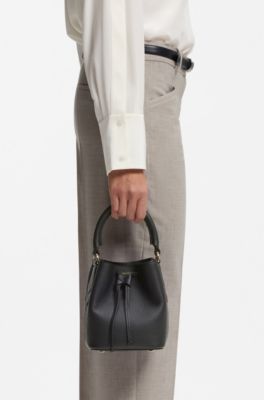 Leather bucket bag with logo lettering, Black
