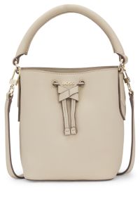Leather bucket bag with logo lettering, Light Beige