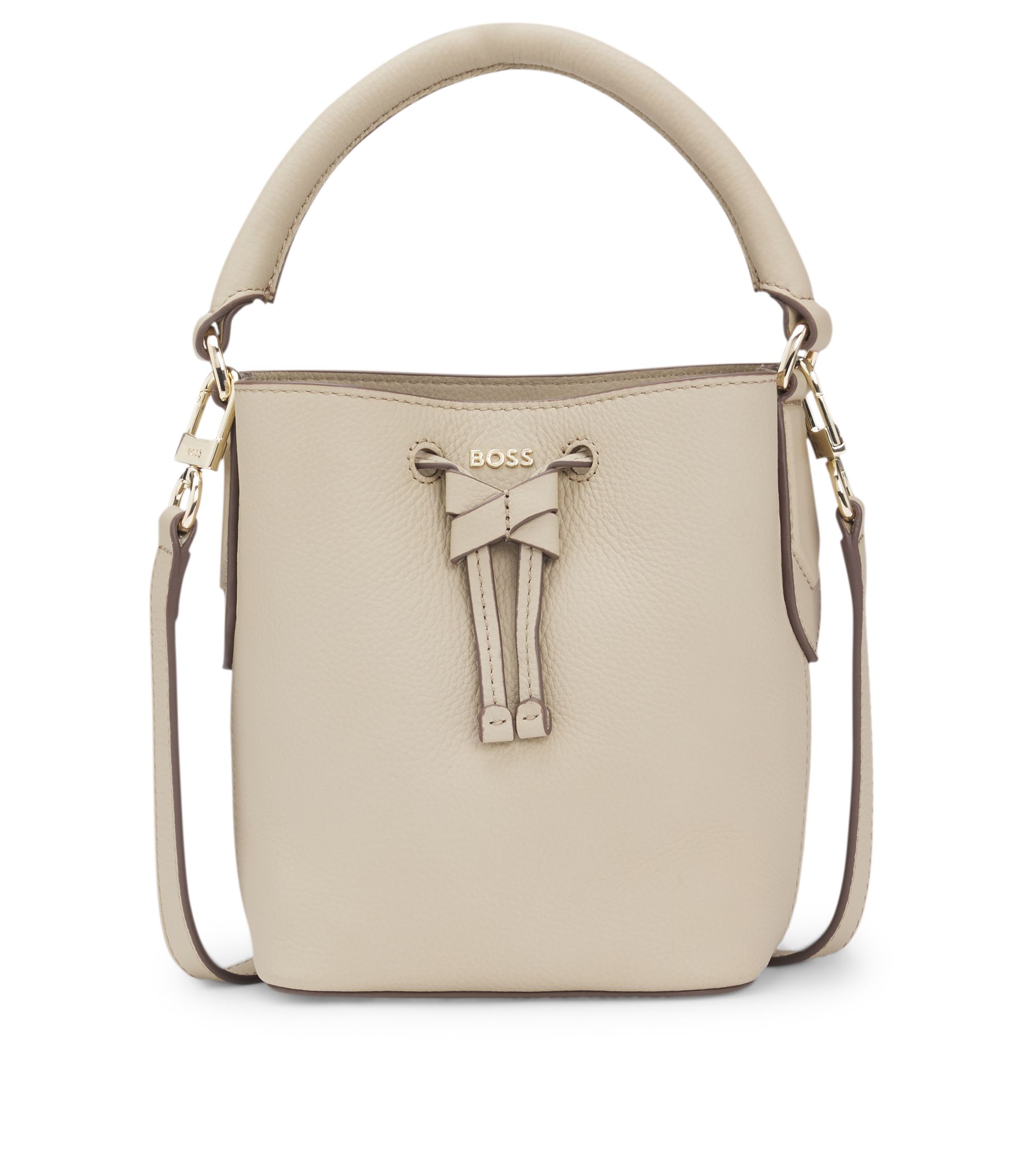 Beuteltasche aus Leder mit Logo-Schriftzug