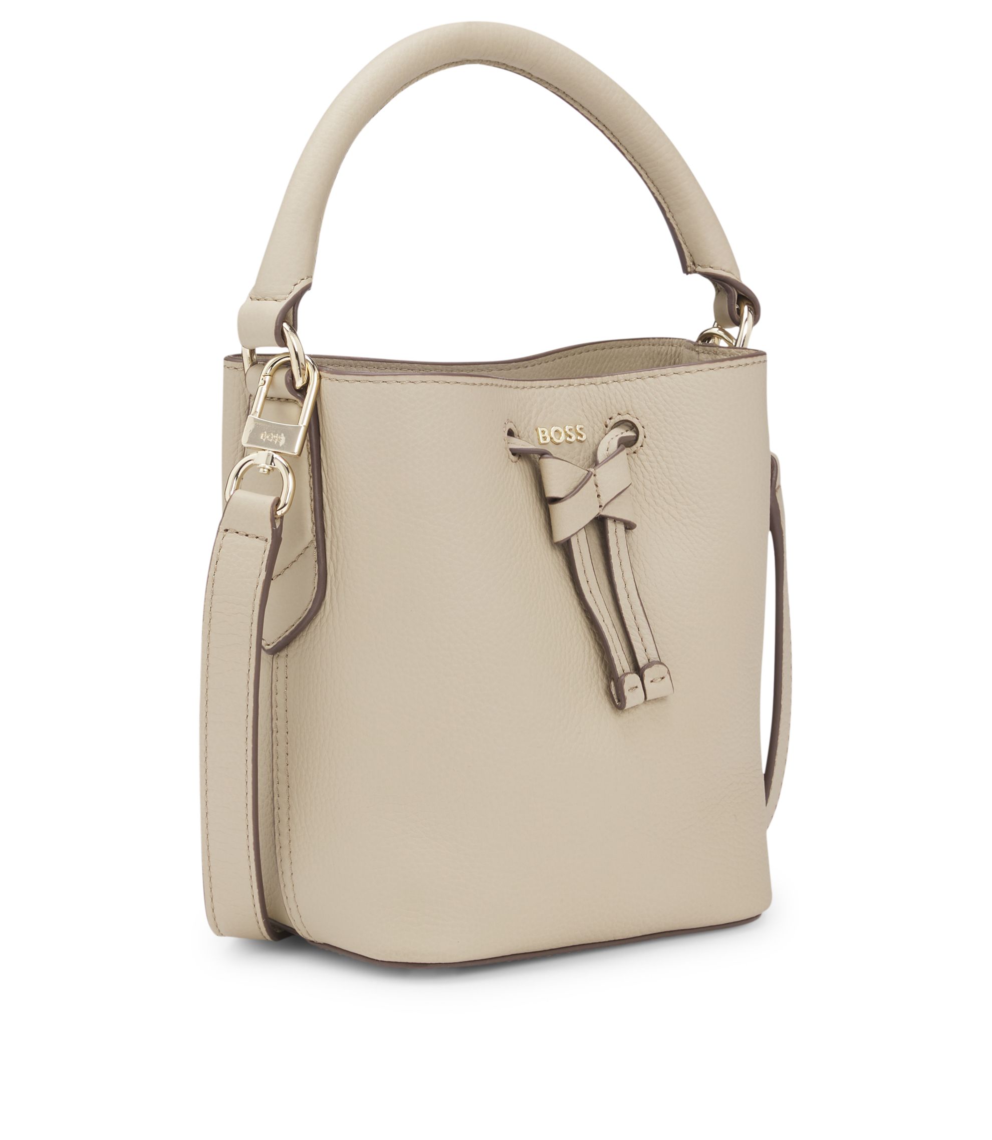 BOSS - Leather bucket bag with logo lettering - Light Beige