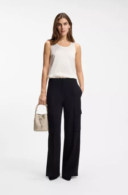 Leather bucket bag with logo lettering