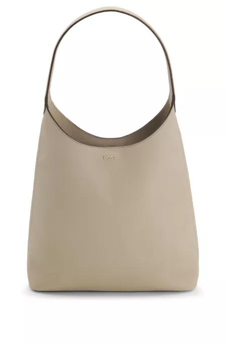 Hobo bag in leather with metallic logo lettering