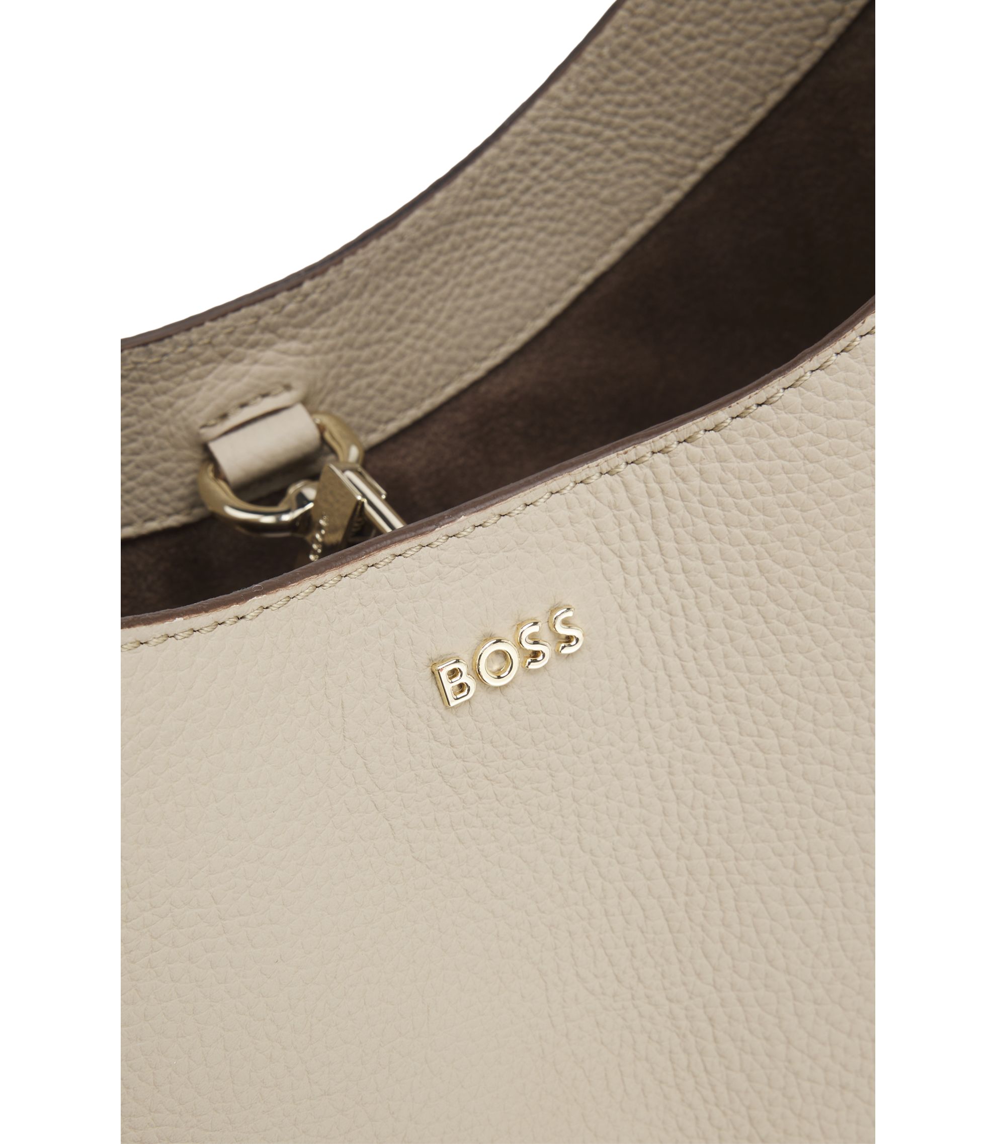 BOSS - Hobo bag in leather with metallic logo lettering - Light Beige