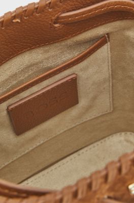 Suede bucket bag with whipstitching, Brown