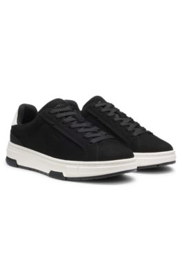 Low-top trainers in faux suede, Dark Grey