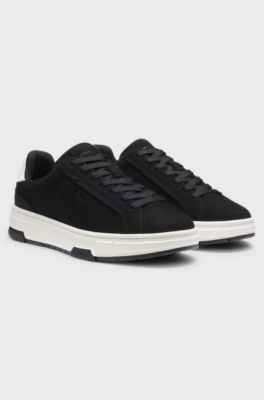 Low-top trainers in faux suede, Black
