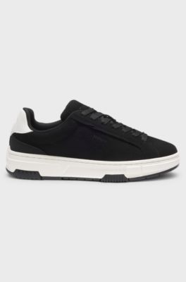 Low-top trainers in faux suede, Black