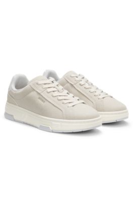 Low-top trainers in faux suede, Light Beige