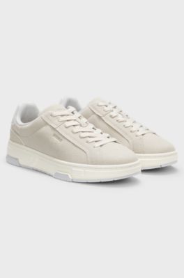 Low-top trainers in faux suede, Light Beige