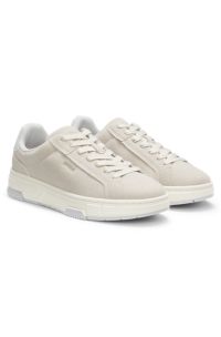 Low-top trainers in faux suede, Light Beige