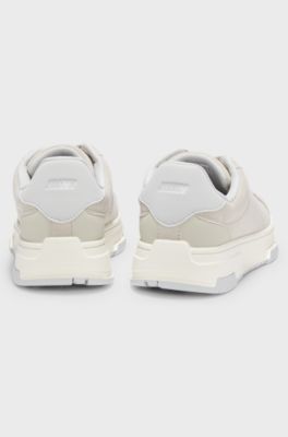 Low-top trainers in faux suede, Light Beige