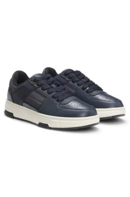 Lace-up trainers with patent trims, Dark Blue