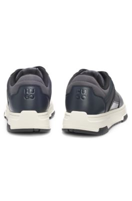 Lace-up trainers with patent trims, Dark Blue