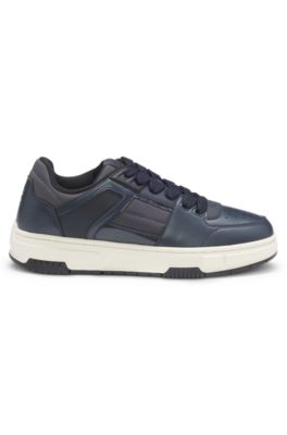 Lace-up trainers with patent trims, Dark Blue